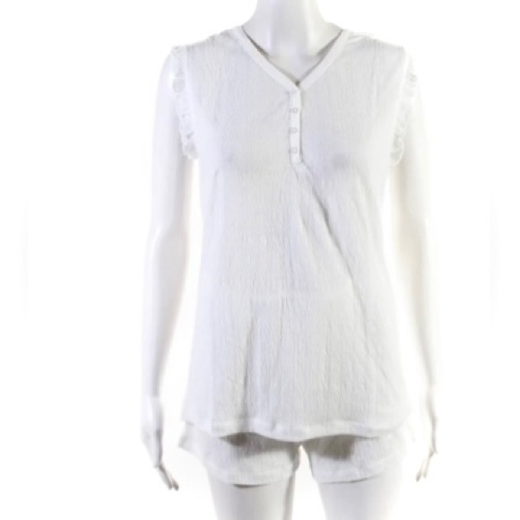 YOU SAY | M | Henley Ruffle Tank Gauze Top Bottom Button Stretch Pajama Set NWT - Picture 5 of 16
